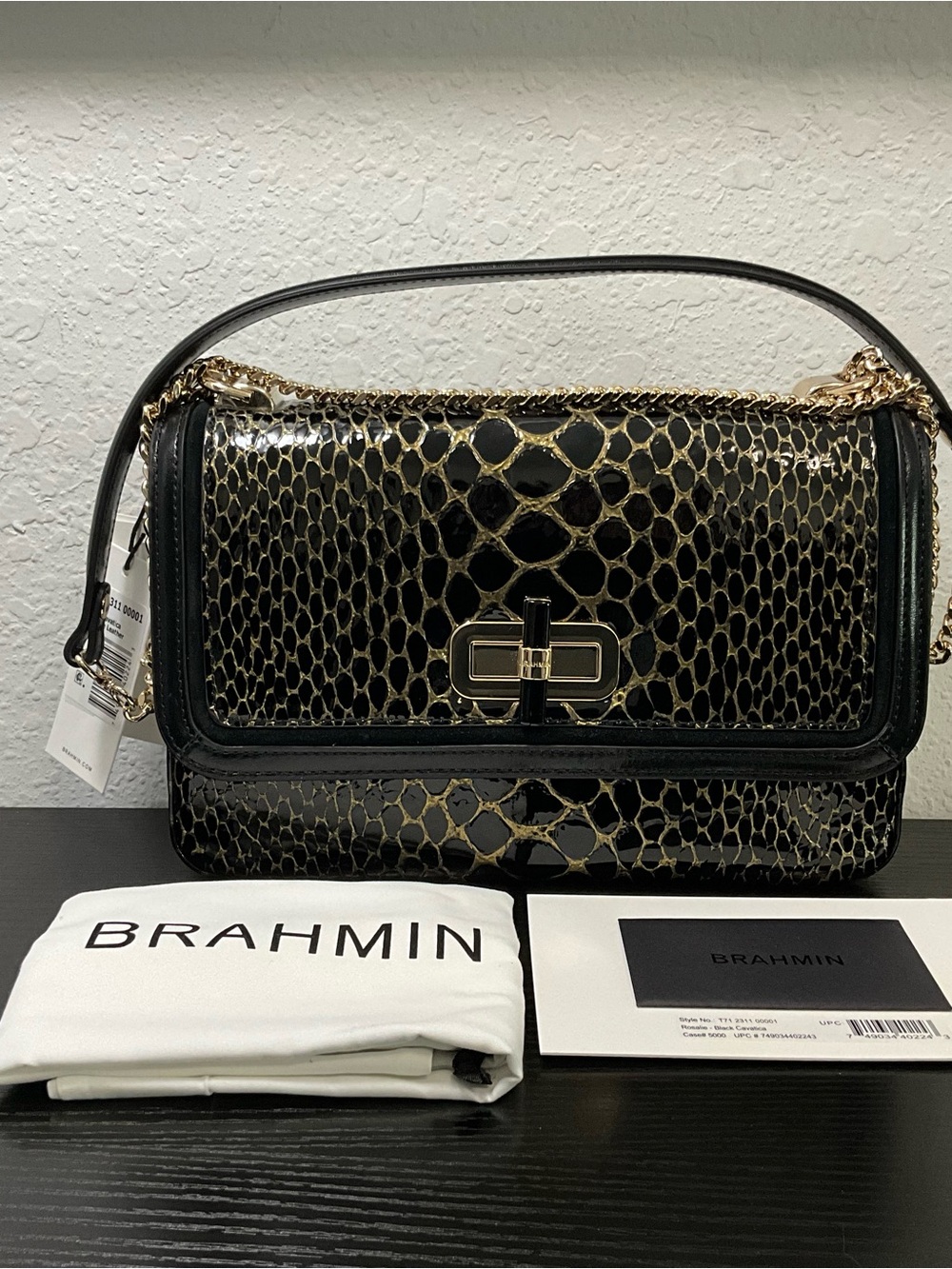 Brahmin Rosalie BLACK CAVATICA Crossbody Shoulder Bag Snake Print - Picture 3 of 8